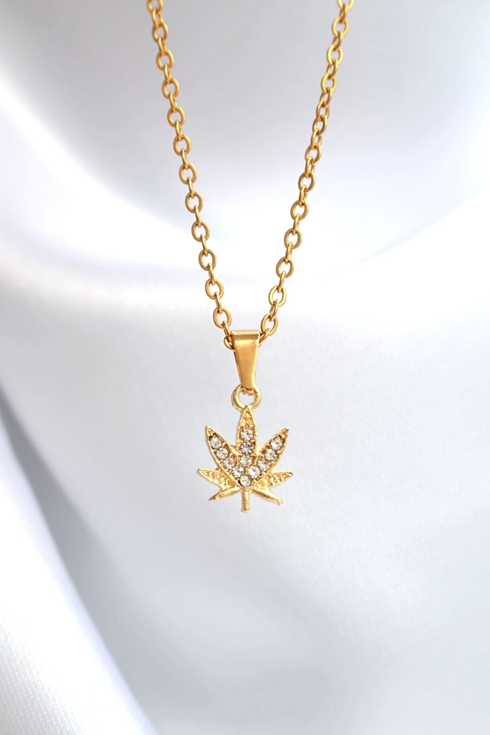 24K gold plated Dainty Cannabis Leaf Necklace
