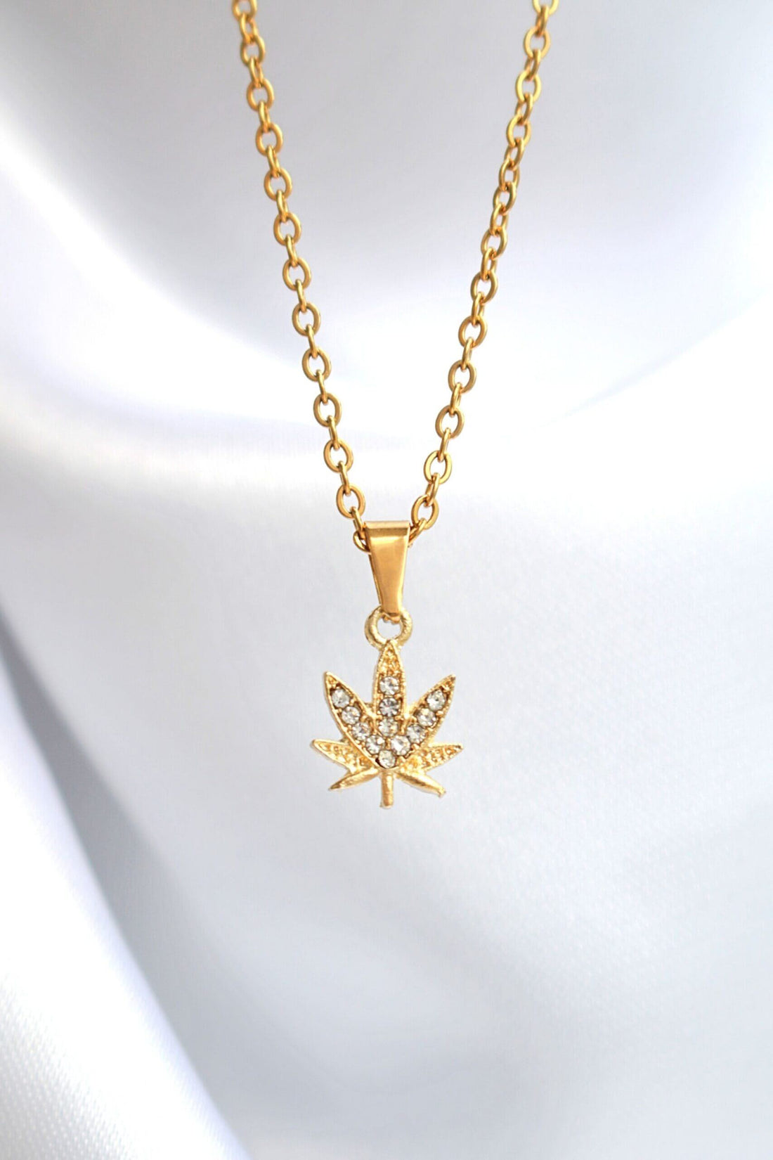 24K gold plated Dainty Cannabis Leaf Necklace