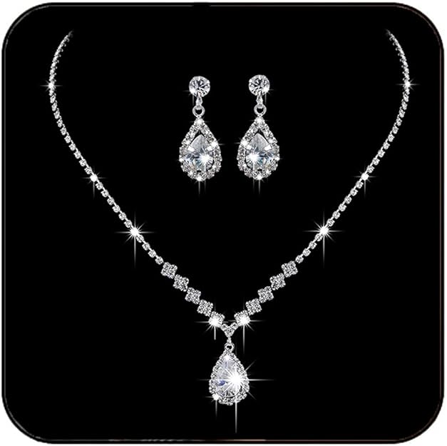 925 Sterling  Silver Necklace Earrings  Wedding  Set