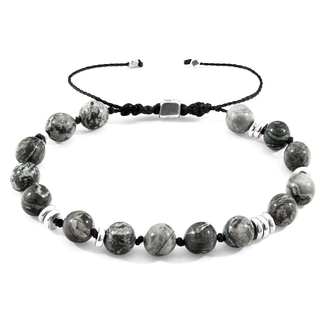 Grey Jasper Agaya Silver and Stone Beaded Macrame Bracelet