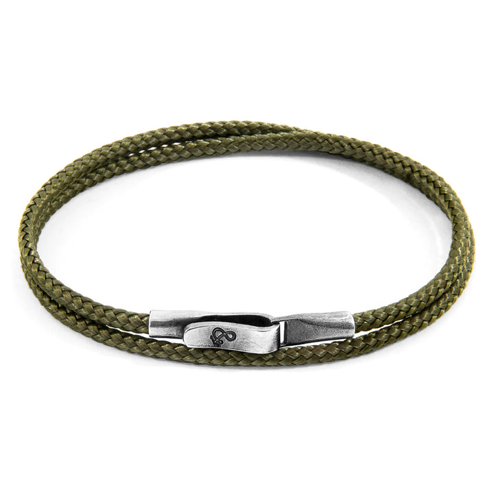 925 Sterling Silver Khaki Green  and Rope Bracelet