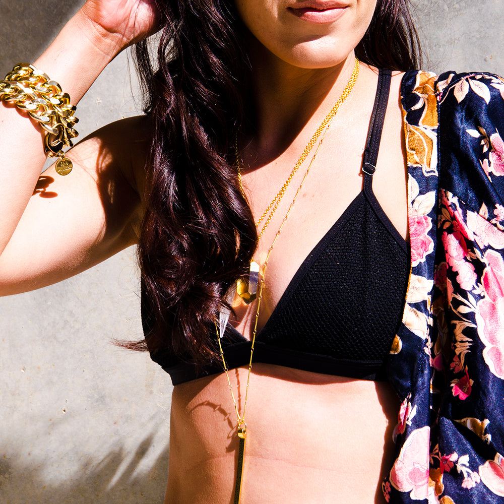 14K Gold Plated Glow Necklace - Crystal Quartz