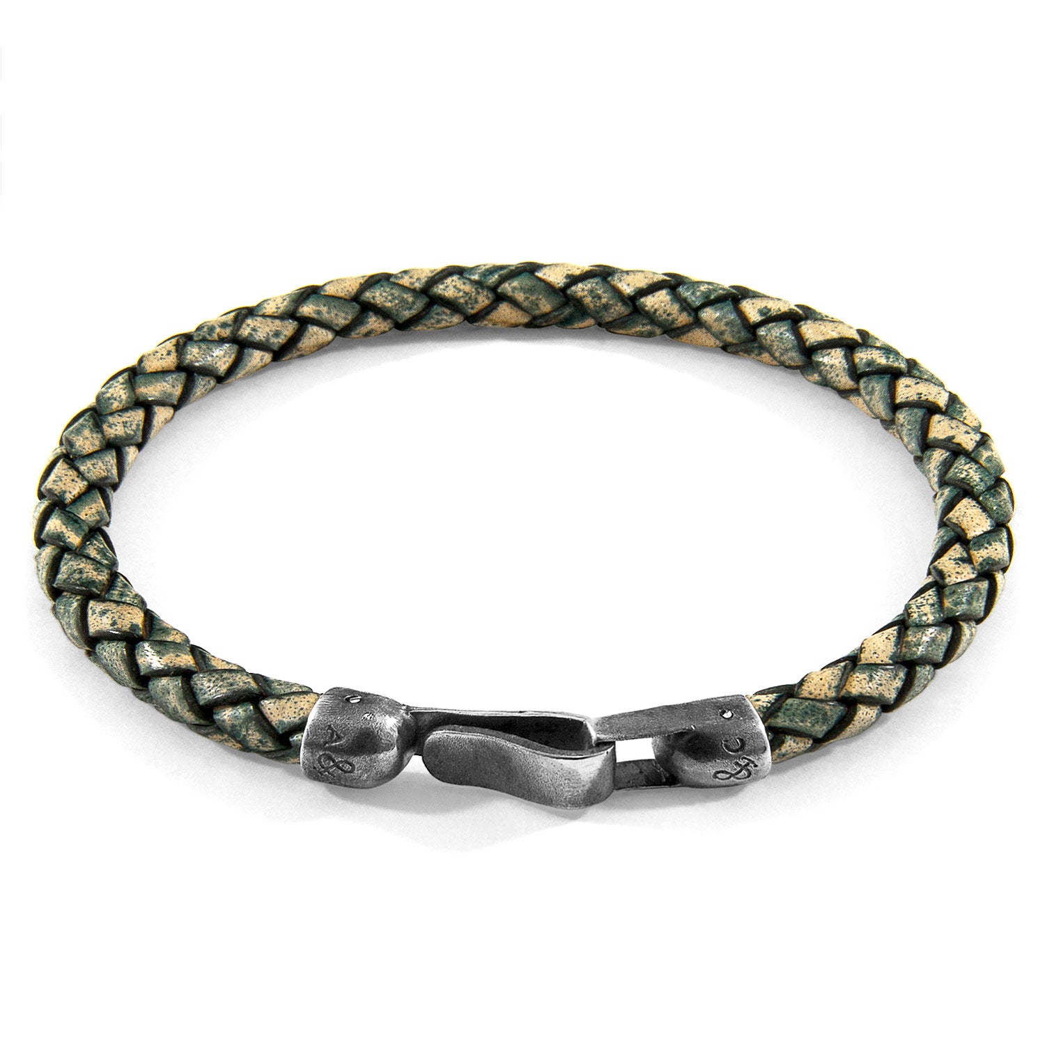 925 streling Silver Petrol Green Skye and Braided Leather Bracelet