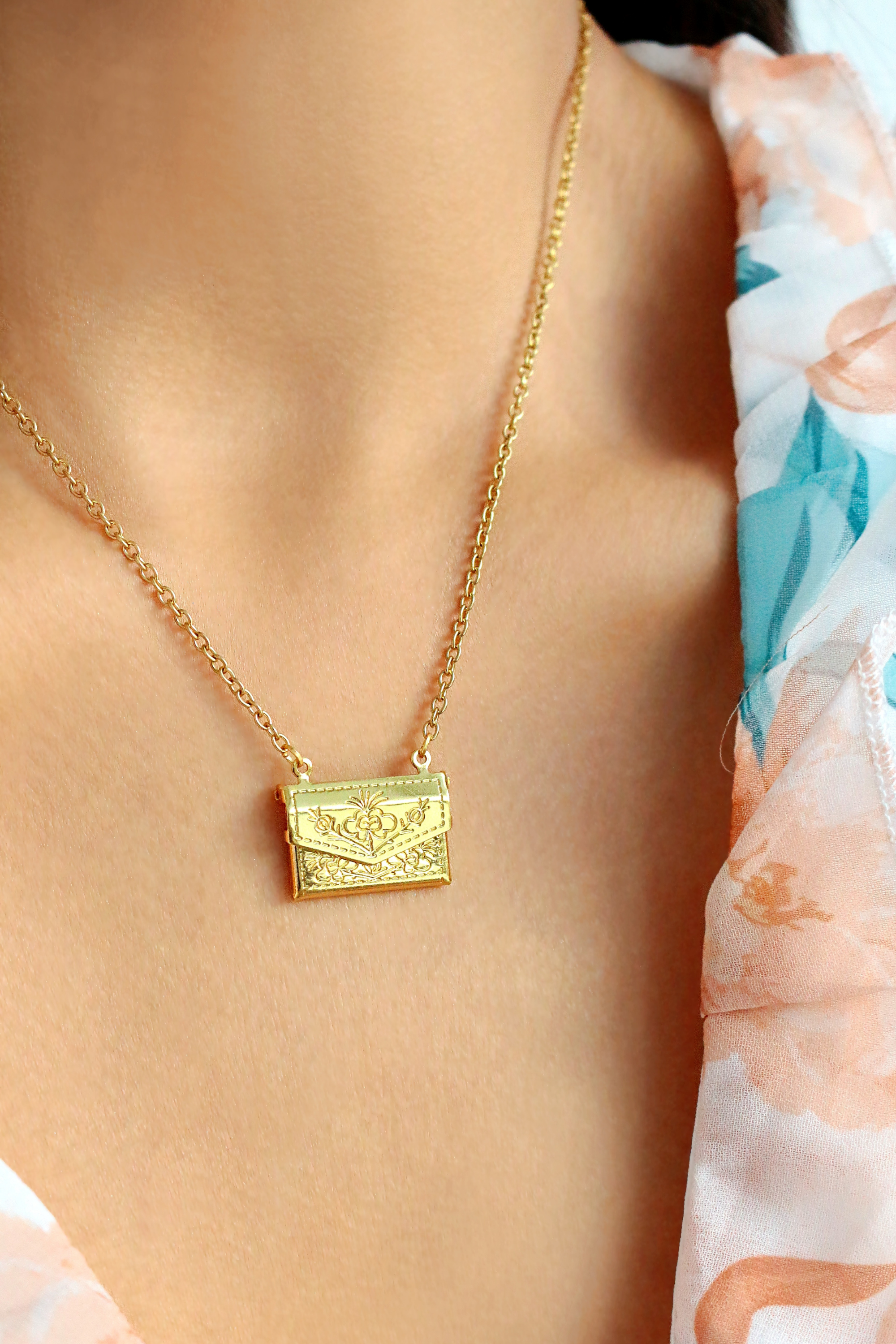 24k gold plated Daisy Envelope Locket Necklace