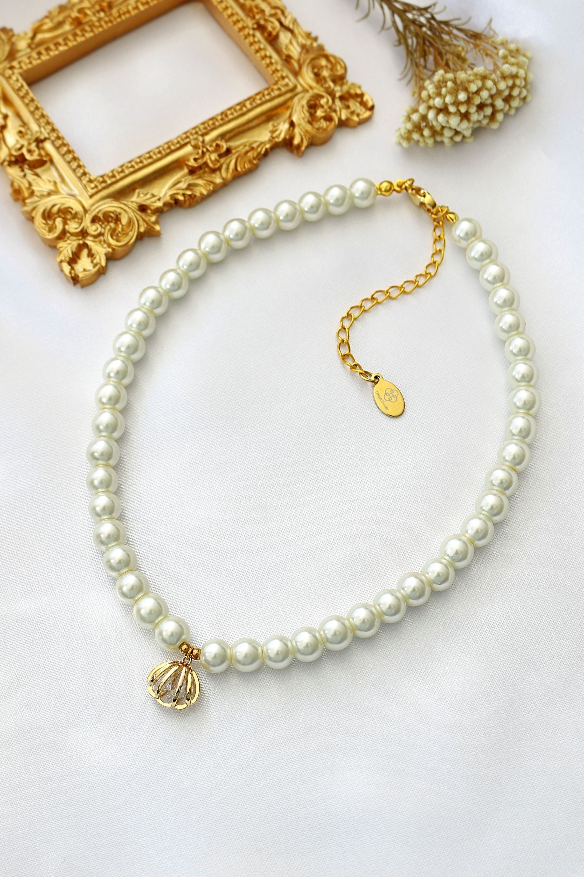 24K Gold plated Seashell Czech Pearls Choker