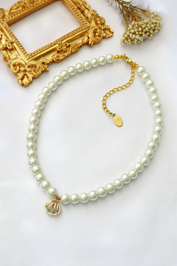 24K Gold plated Seashell Czech Pearls Choker