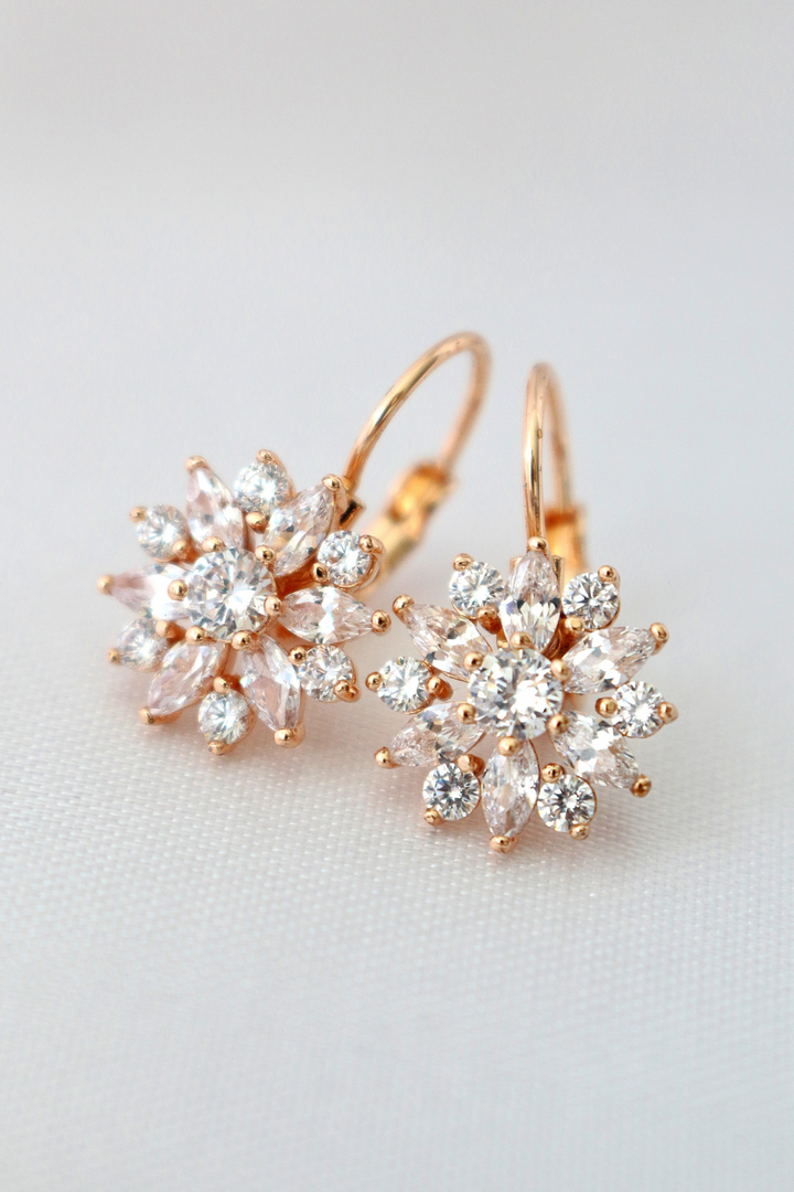 18K Gold Plated Diamond Sunflower Huggies Earrings