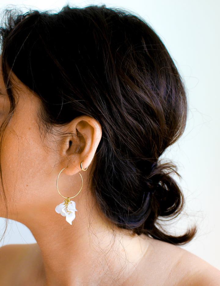 14K gold filled hoops with white flower Vita Earrings