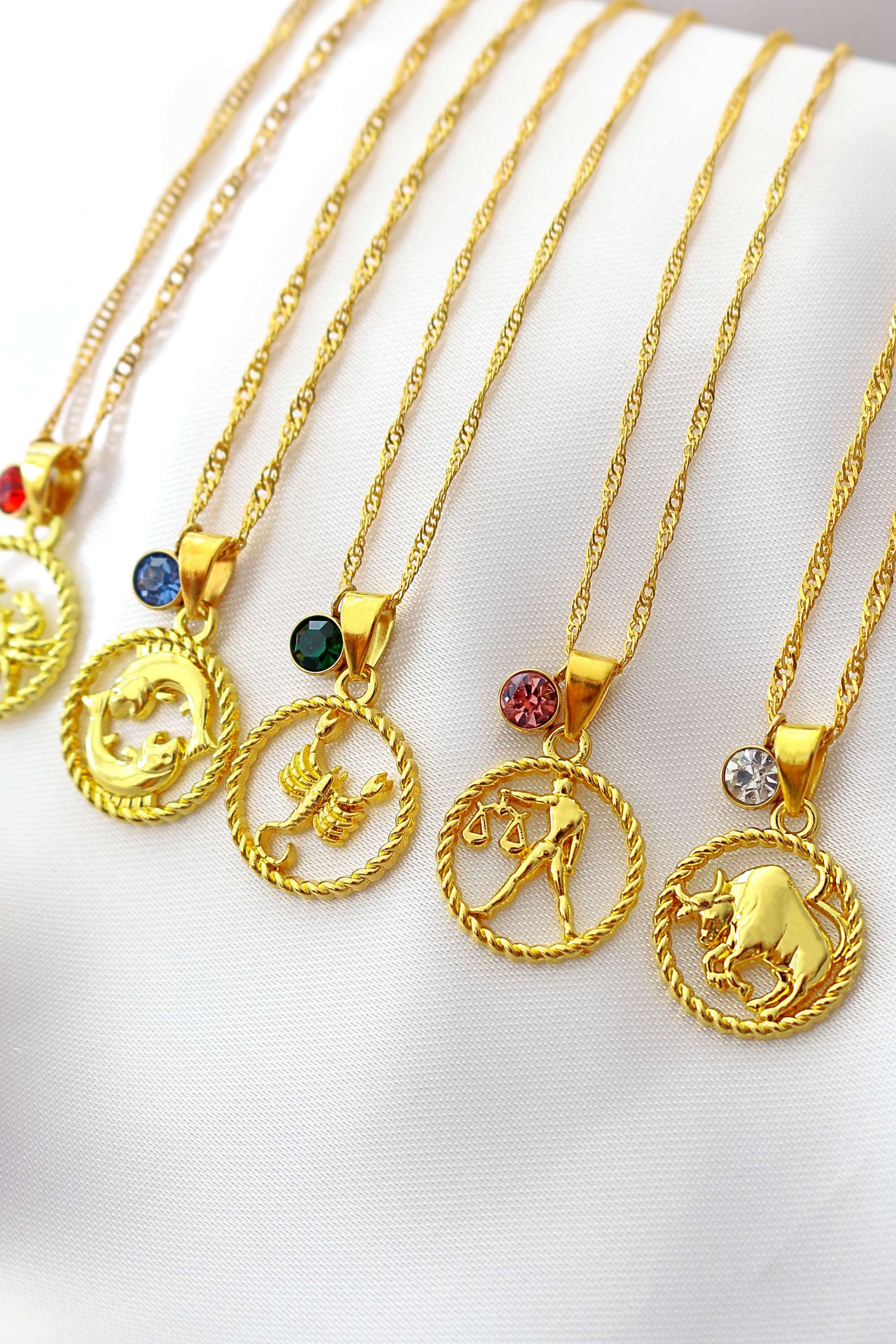 18K Gold plated Zodiac Sign and Birthstone Necklace