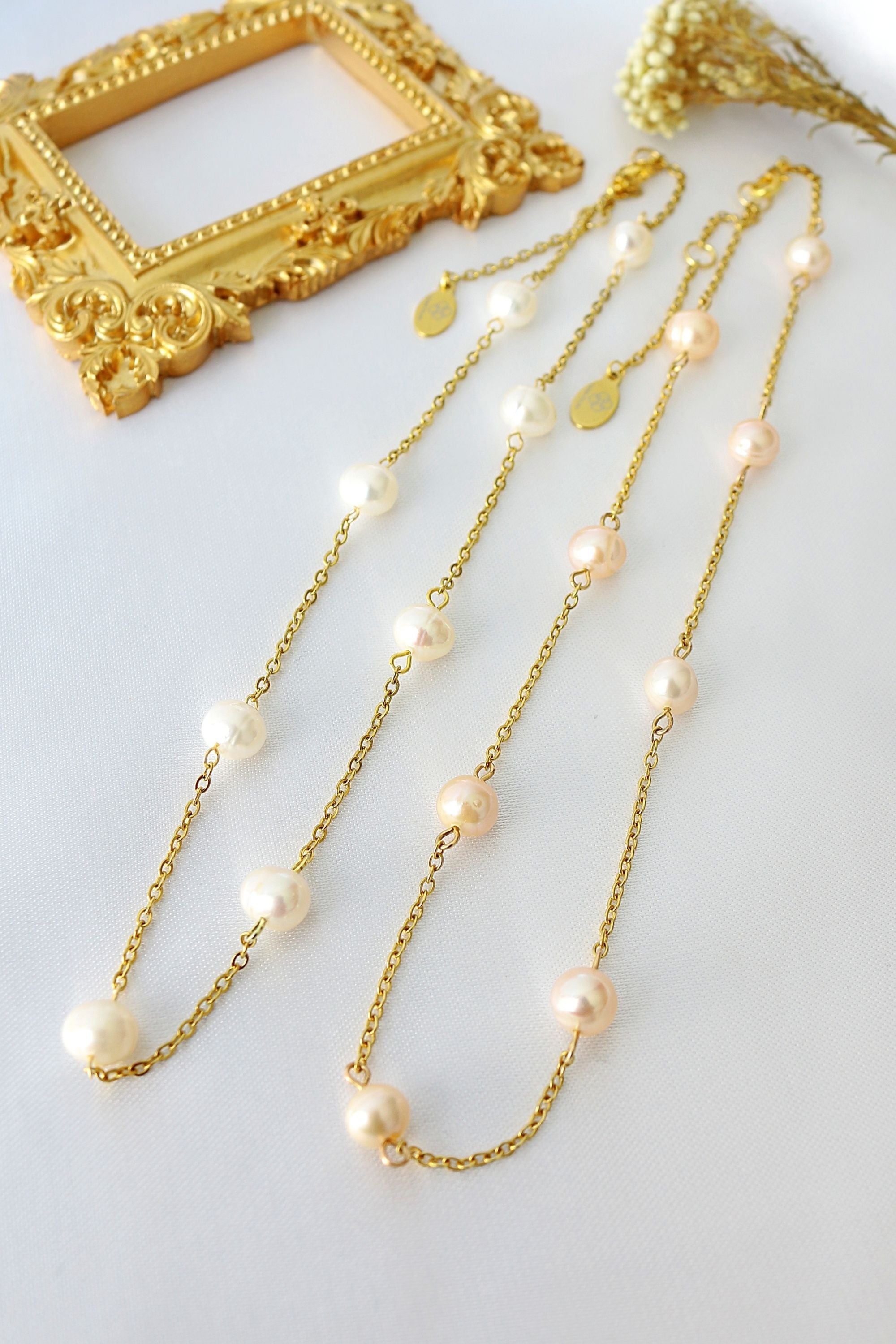 24K gold plated Baroque Freshwater Pearls Chain Choker