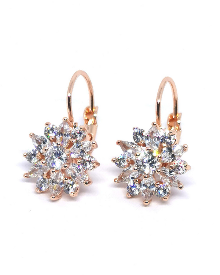 18K Gold Plated Diamond Sunflower Huggies Earrings