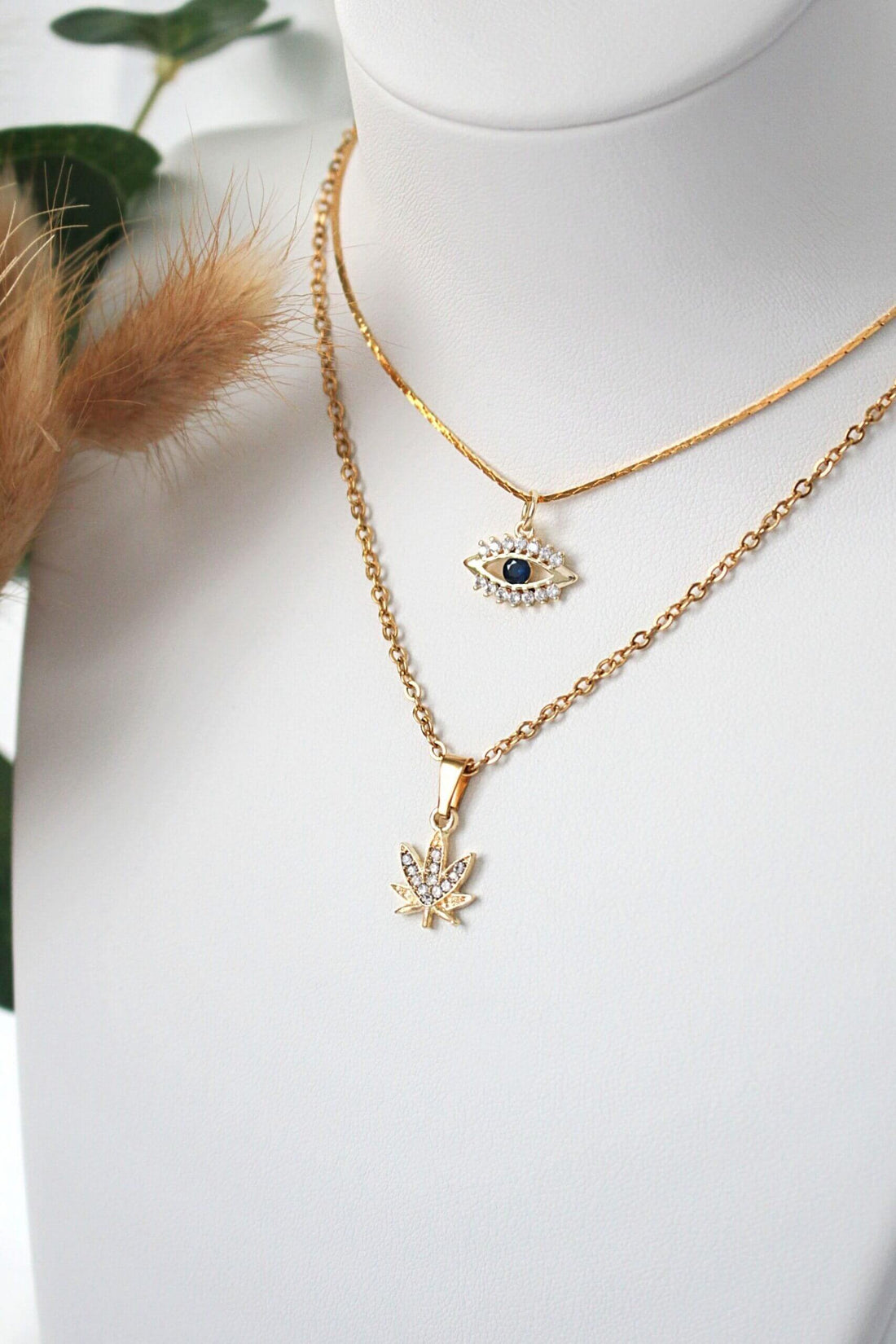 24K gold plated Dainty Cannabis Leaf Necklace