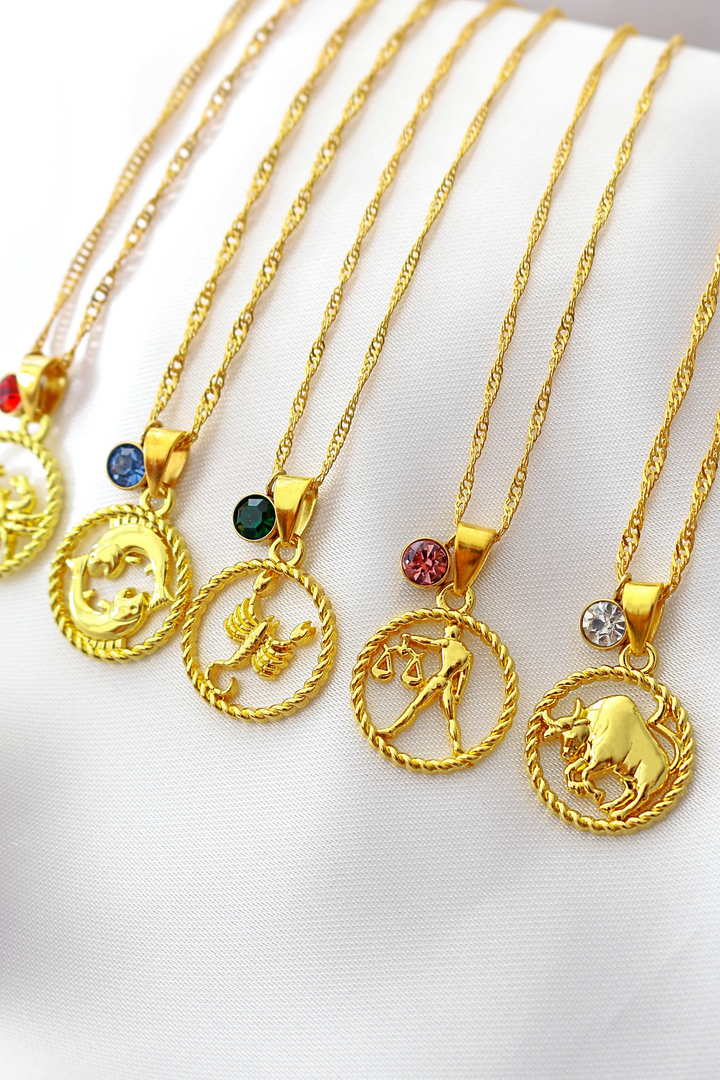 18K Gold plated Zodiac Sign and Birthstone Necklace