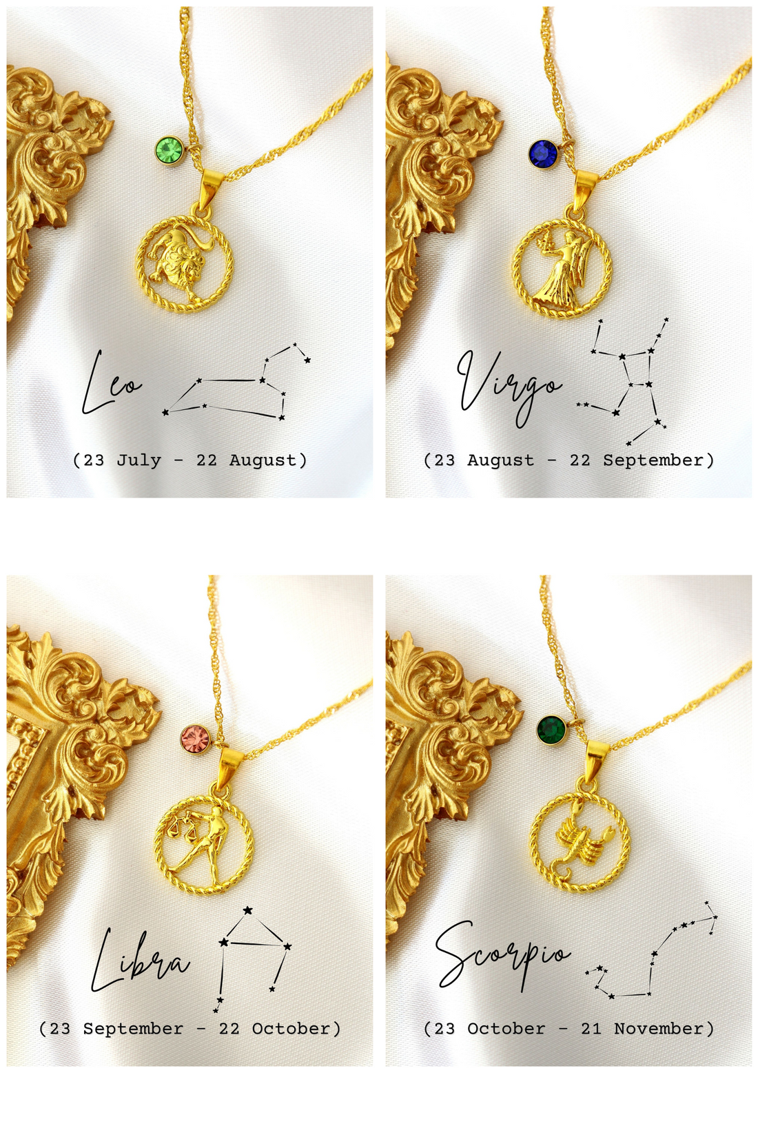 18K Gold plated Zodiac Sign and Birthstone Necklace
