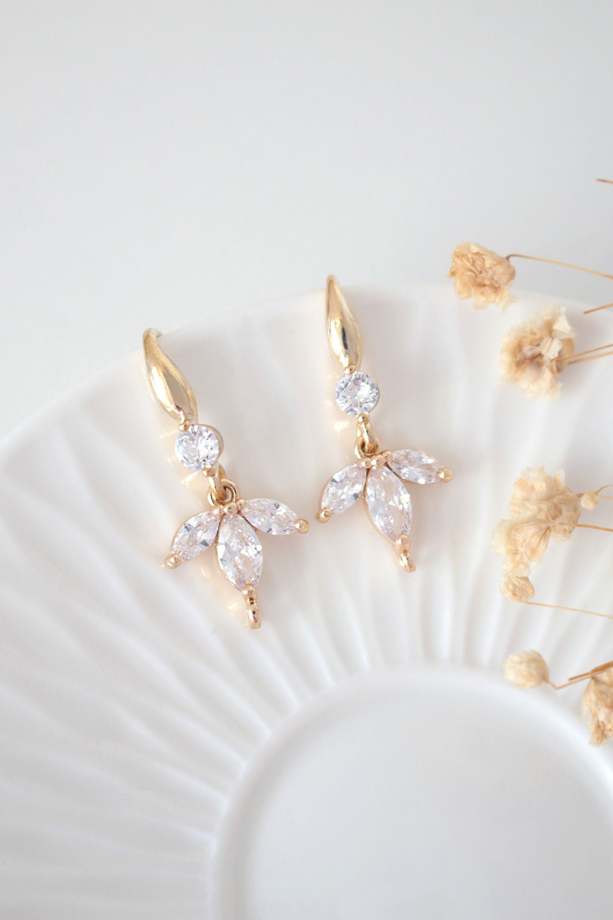 925 sterling silver 24K Gold PLated Flower Petals Hook Earrings
