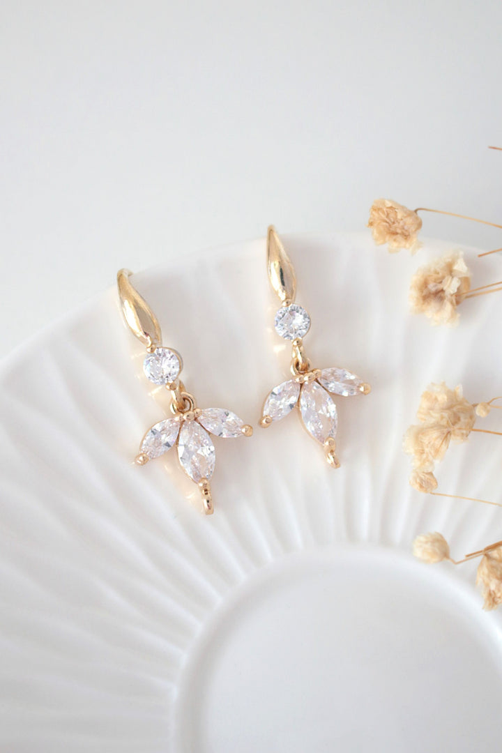 925 sterling silver 24K Gold PLated Flower Petals Hook Earrings