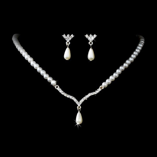 925 Sterling Silver Set Teardrop Pearl Necklace