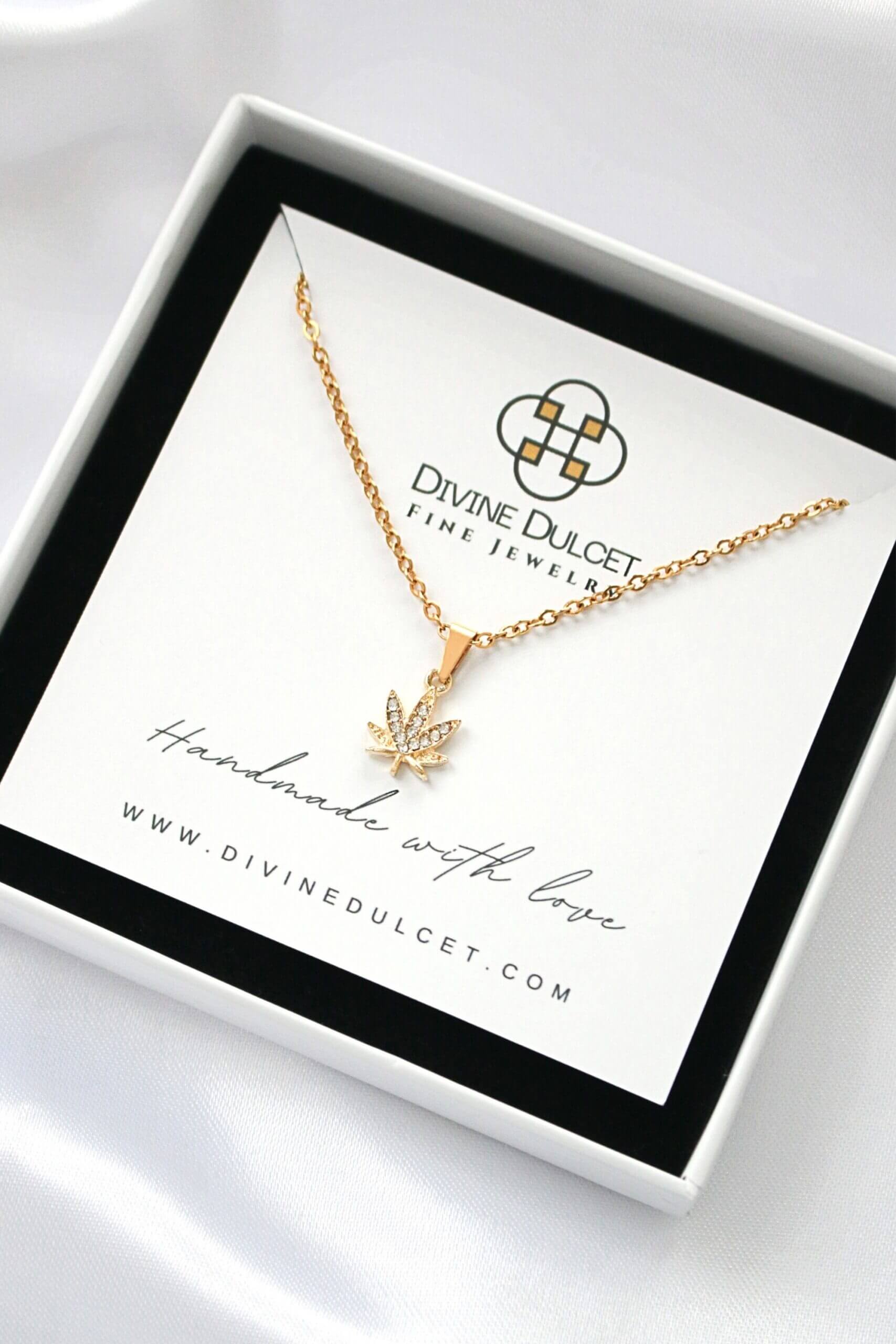 24K gold plated Dainty Cannabis Leaf Necklace