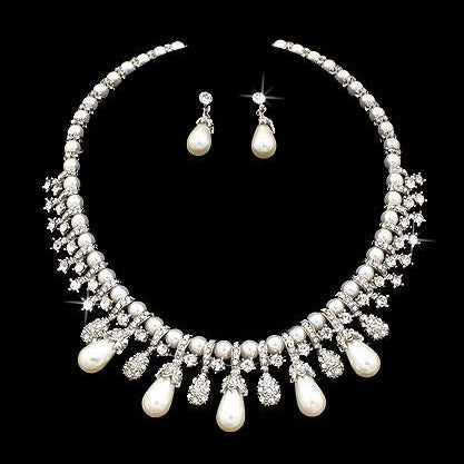 Set Necklace Diamond Pearl Bib Choker & Earring