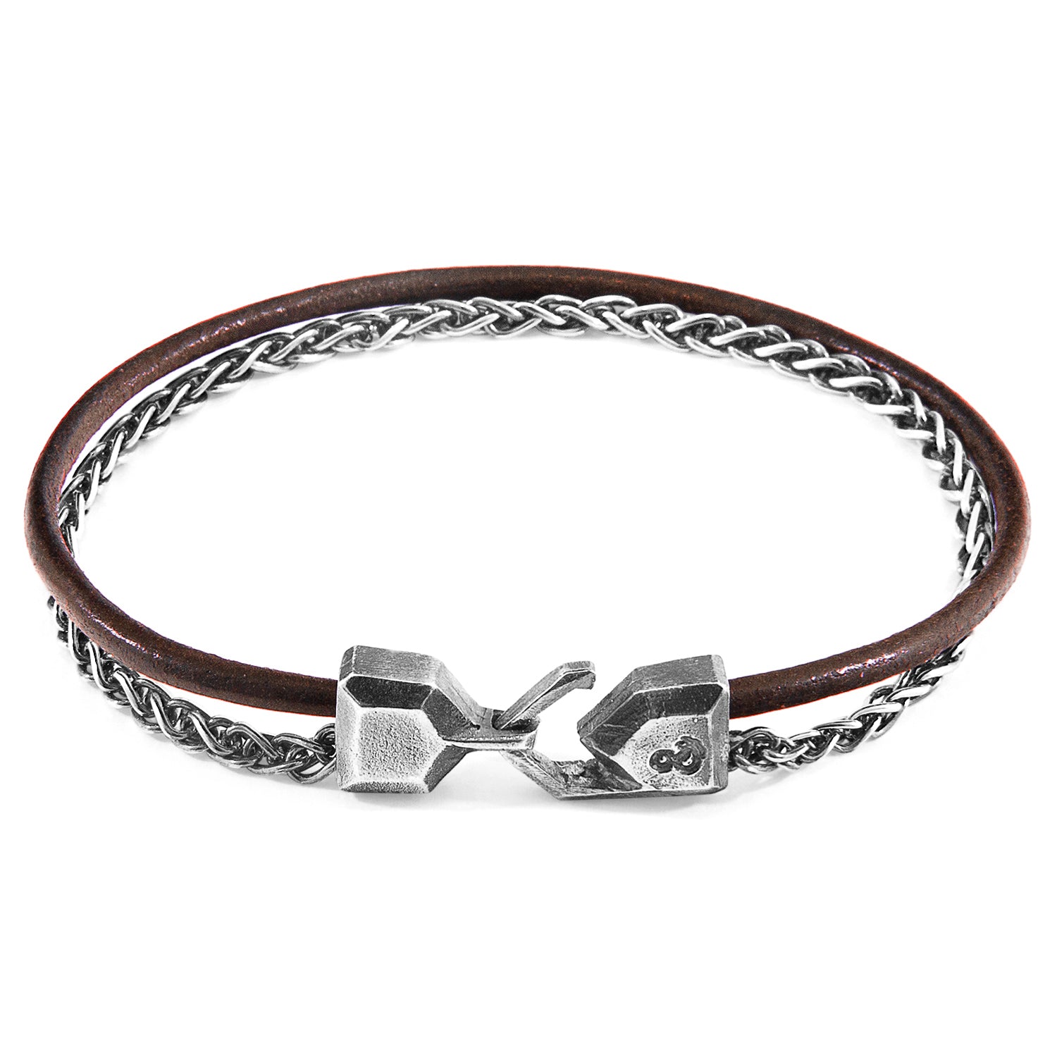 925 Sterling Ssilver Mocha Brown Staysail Mast Round Leather Bracelet