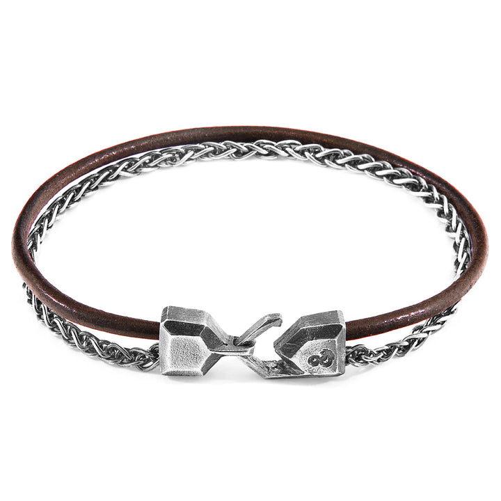 925 Sterling Ssilver Mocha Brown Staysail Mast Round Leather Bracelet