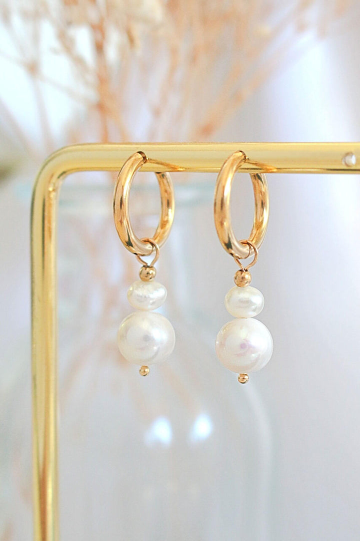 24K gold  plated Freshwater Pearls Baroque Dangle Hoops