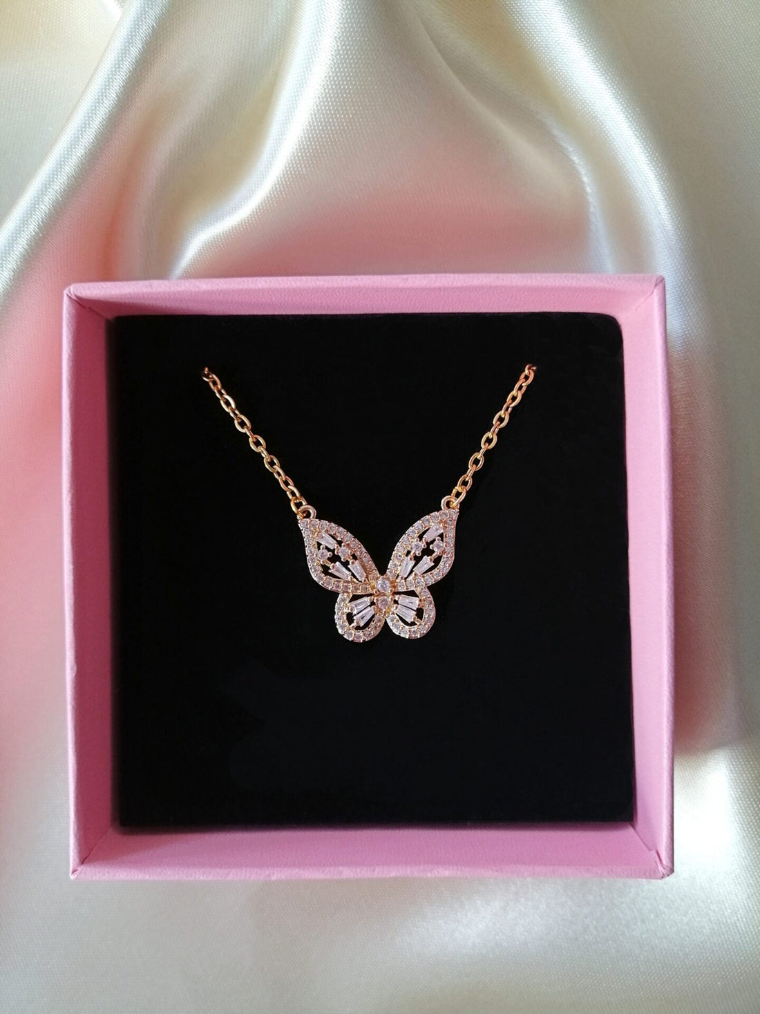24K Gold Plated Butterfly  with Diamond Necklace