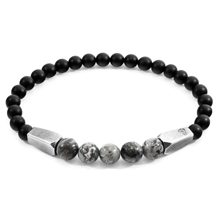 Grey Jasper Hukou 925 sterling Silver and Stone Bracelet