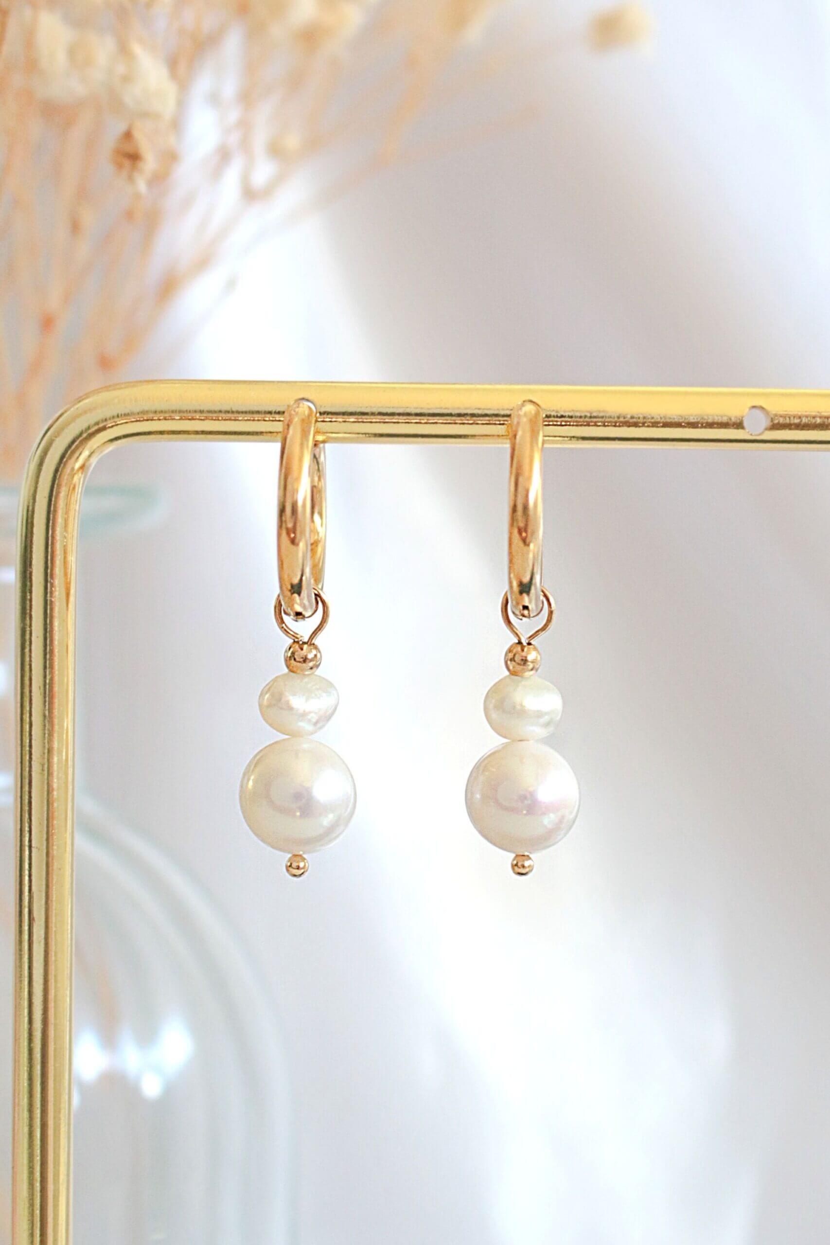 24K gold  plated Freshwater Pearls Baroque Dangle Hoops