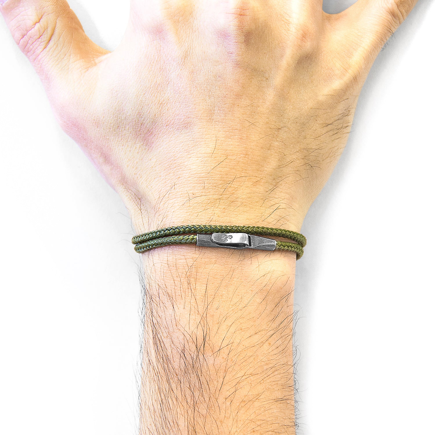 925 Sterling Silver Khaki Green  and Rope Bracelet