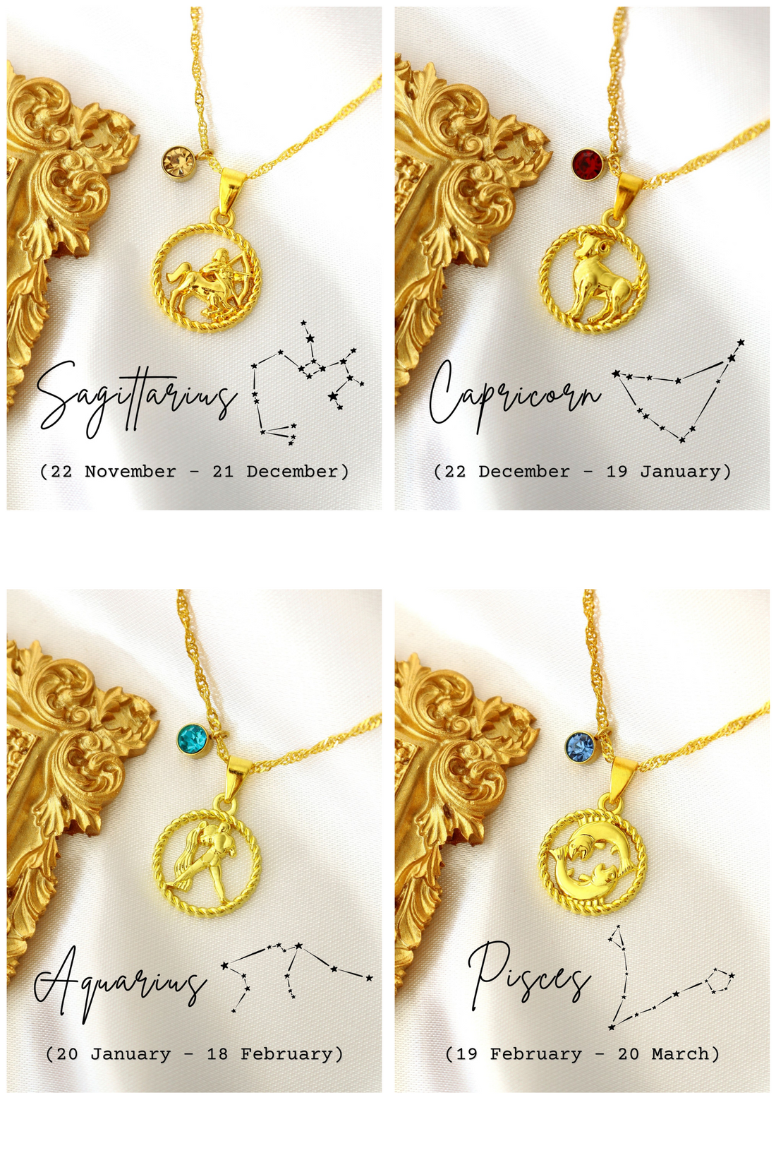 18K Gold plated Zodiac Sign and Birthstone Necklace