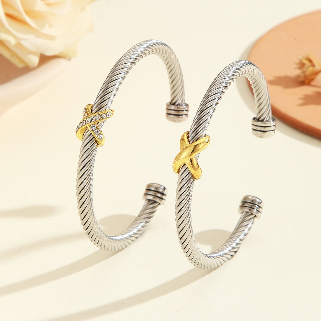 8-Character Cross Diamond Metal Bracelet