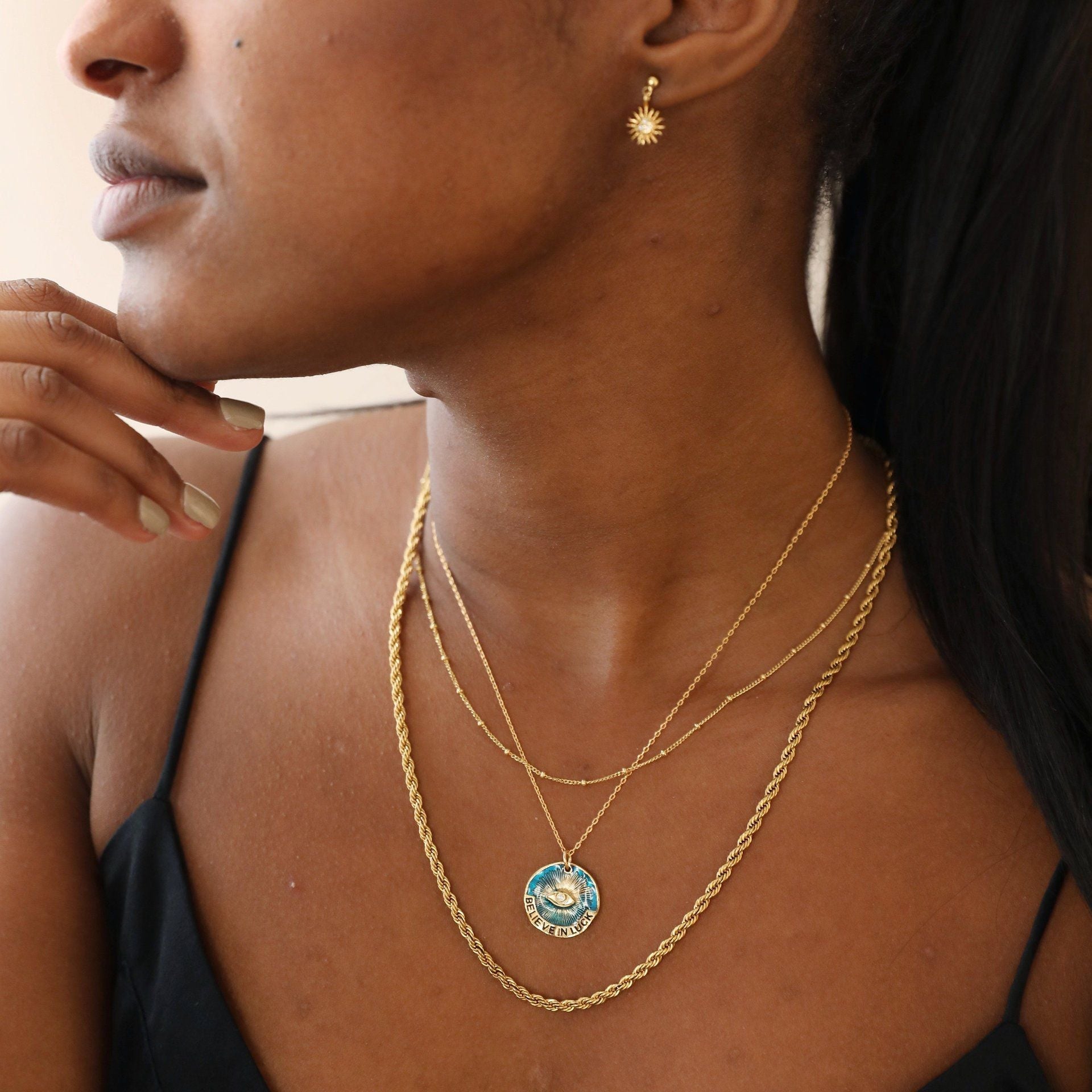 18K Gold Plated  evil's Eye Letter Pendant Necklace