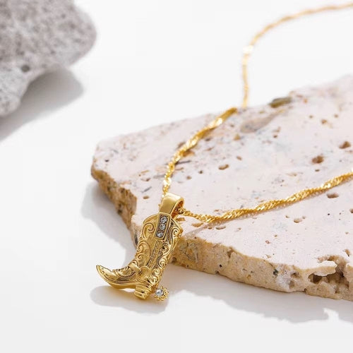 24k gold Plated solid cowboy/ cowgirl boot necklace