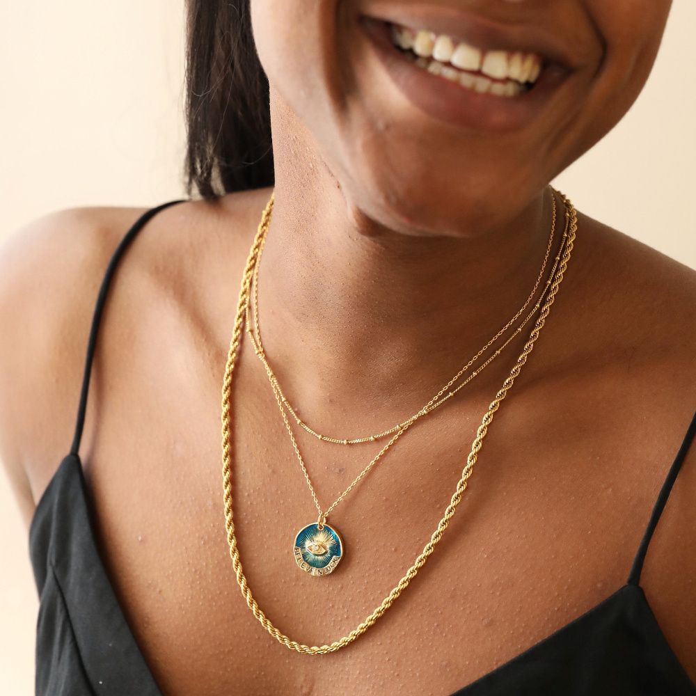 18K Gold Plated  evil's Eye Letter Pendant Necklace