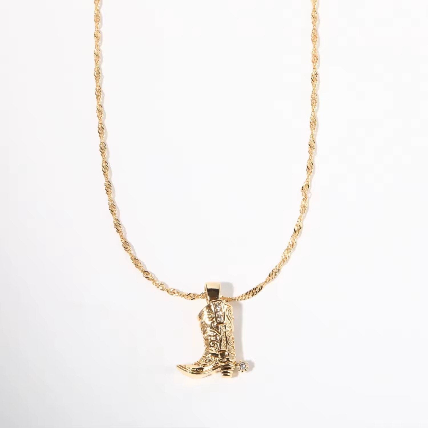 24k gold Plated solid cowboy/ cowgirl boot necklace