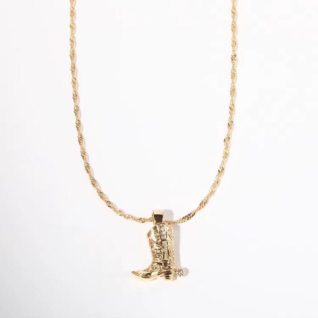 24k gold Plated solid cowboy/ cowgirl boot necklace