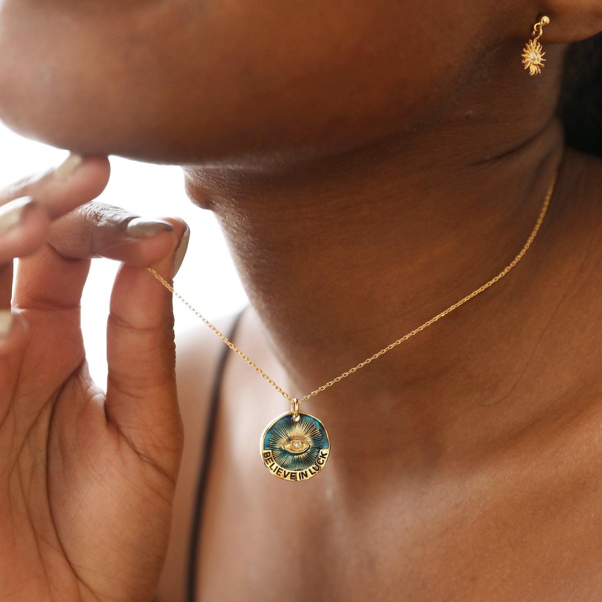 18K Gold Plated  evil's Eye Letter Pendant Necklace