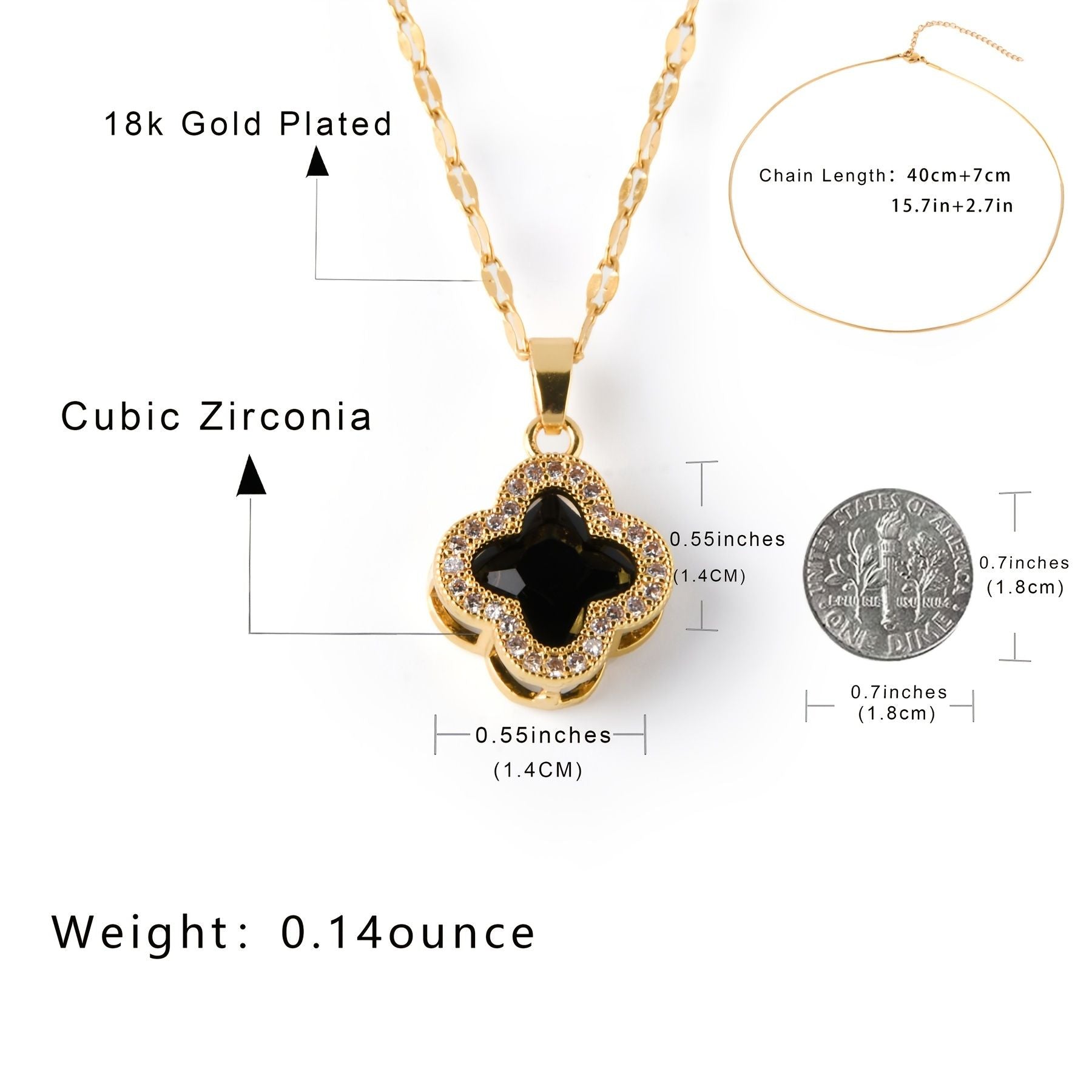 18K Gold Plated Clover Leaf  with a black center stone NNecklace