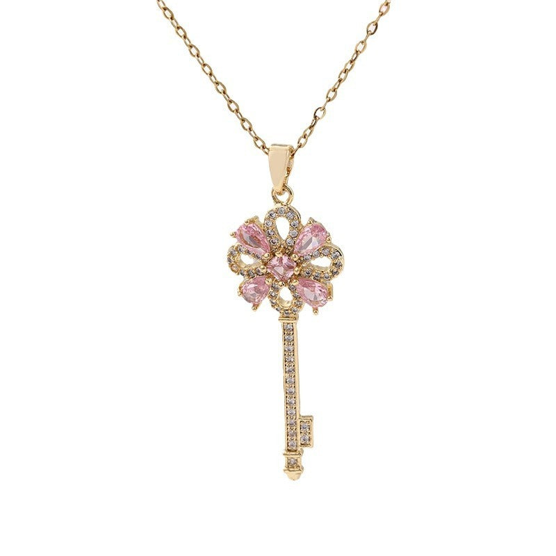 Women Creative Key Flower Necklace Clavicle Chain Jewelry