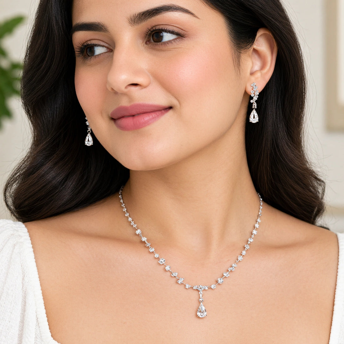 Diamond Teardrop Necklace & Earring Set