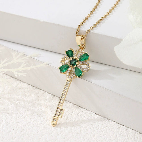 Women Creative Key Flower Necklace Clavicle Chain Jewelry
