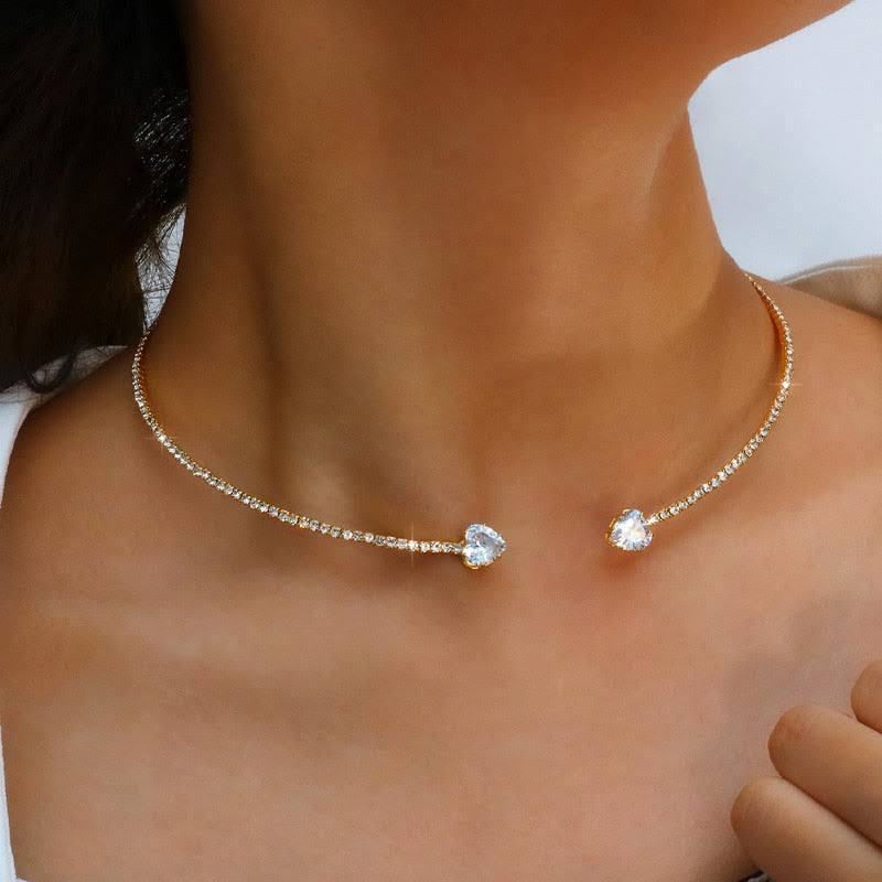 14K Gold Pated Heart Collar Choker Necklace