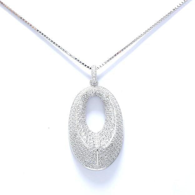 Silver Oval Diamond Necklace