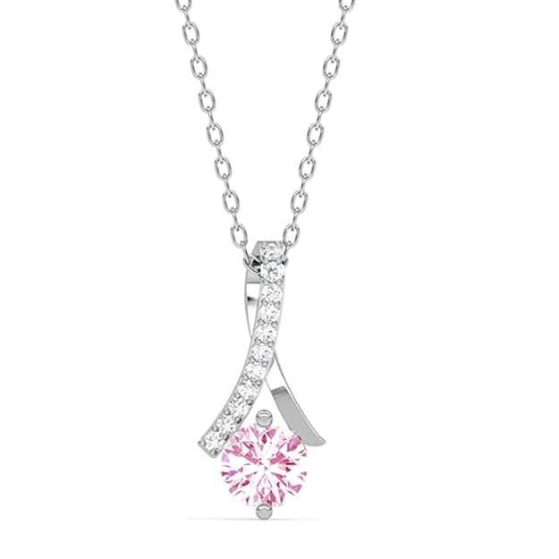 925 Sterling Silver Chain  Pink Stone Pendant