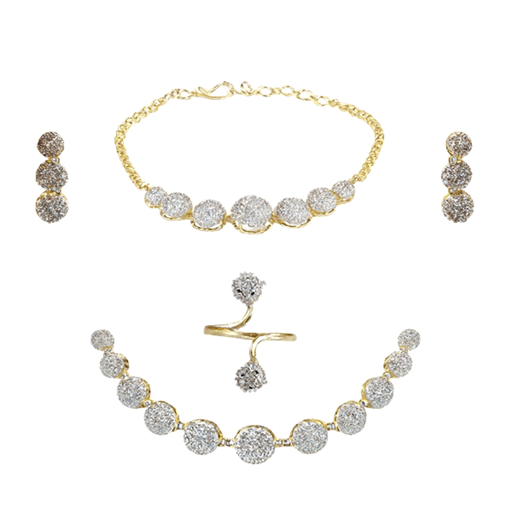 Gold Circle Textured Jewelry Set with Ring