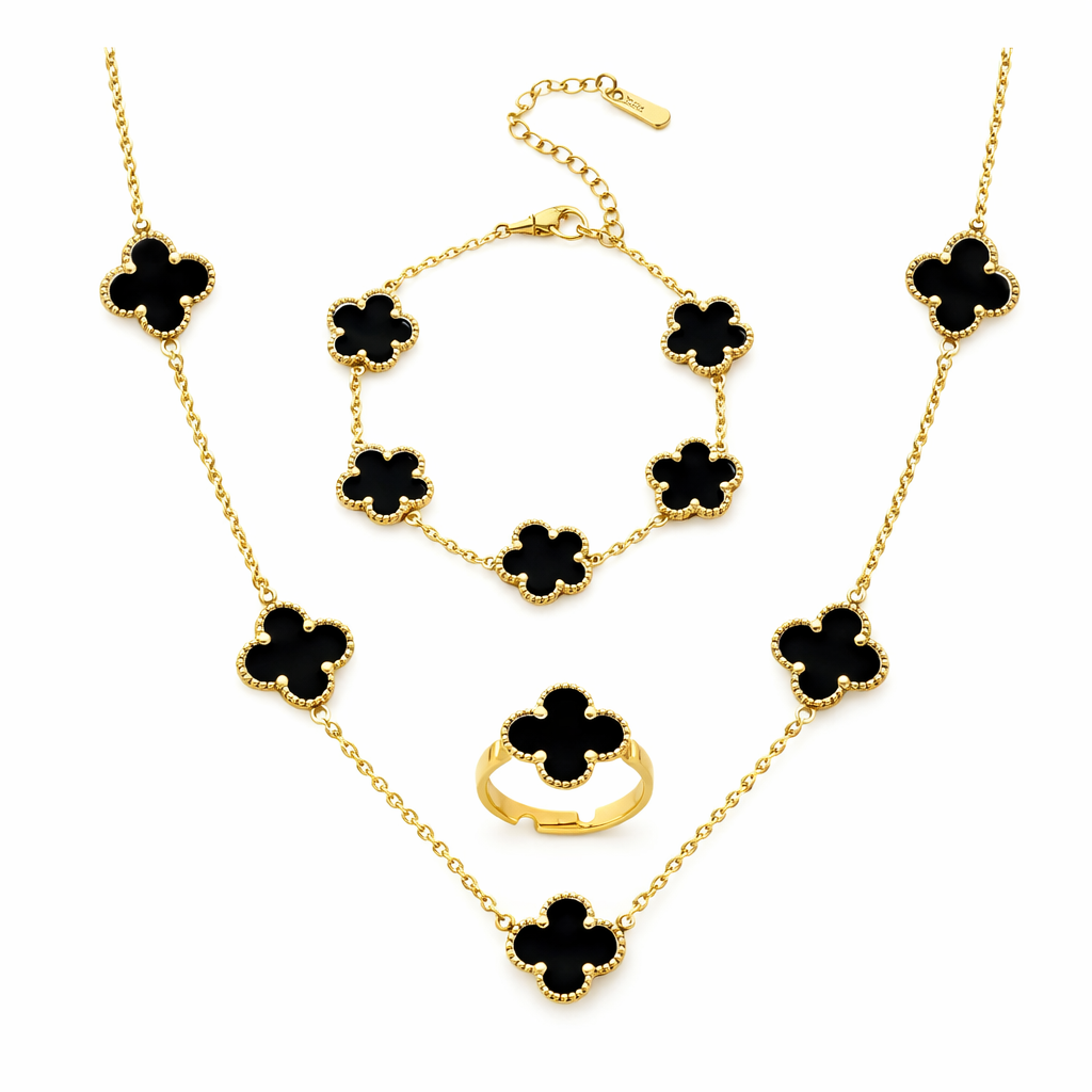 18K Gold Plated  Clover Jewelry Set –  Necklace, Bracelet & Ring