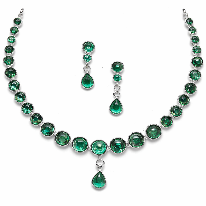 Emerald Green Crystal Necklace and Earring Set