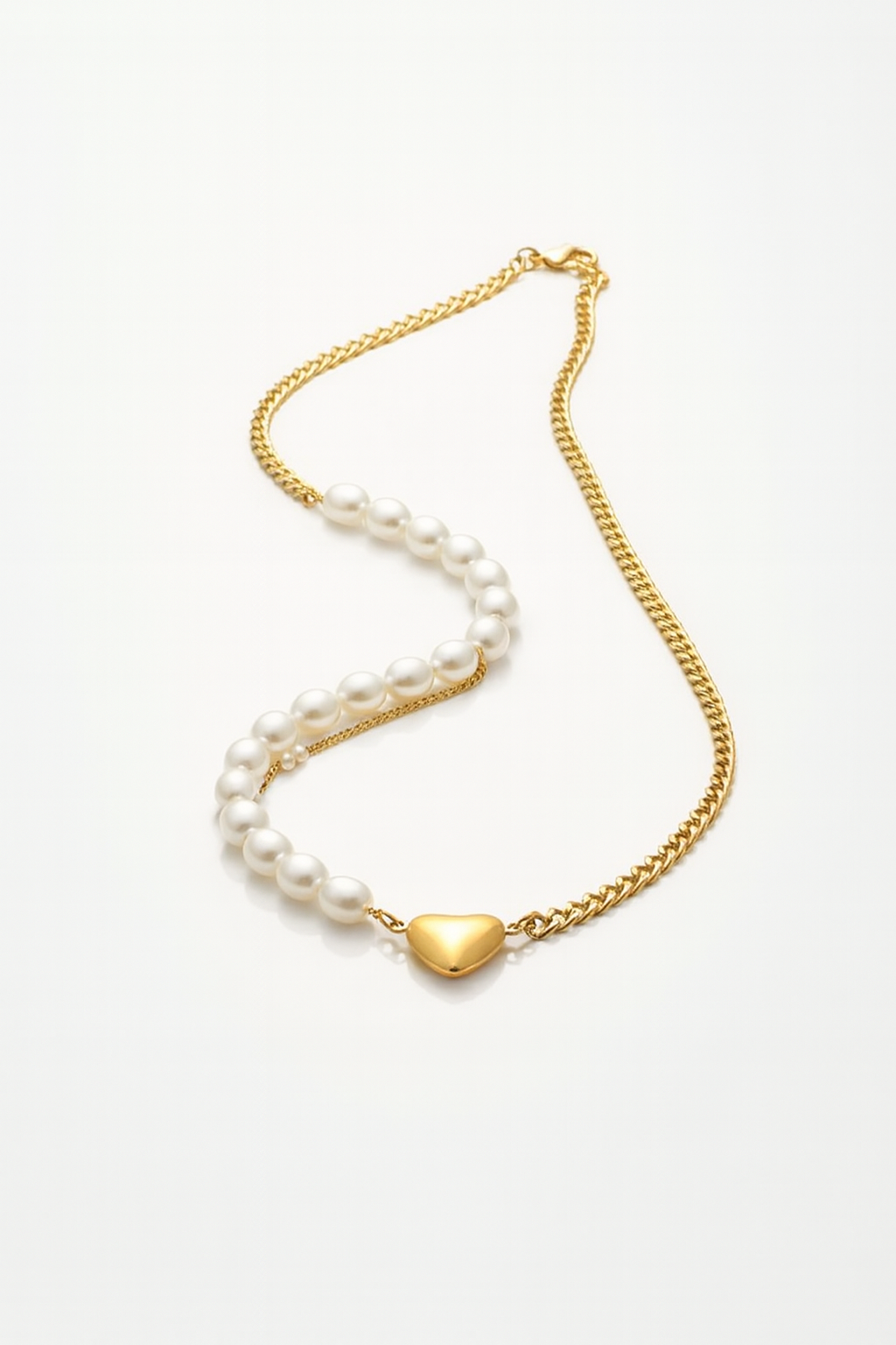 18K Gold Plated  Chain & Half  Pearl Heart Necklace