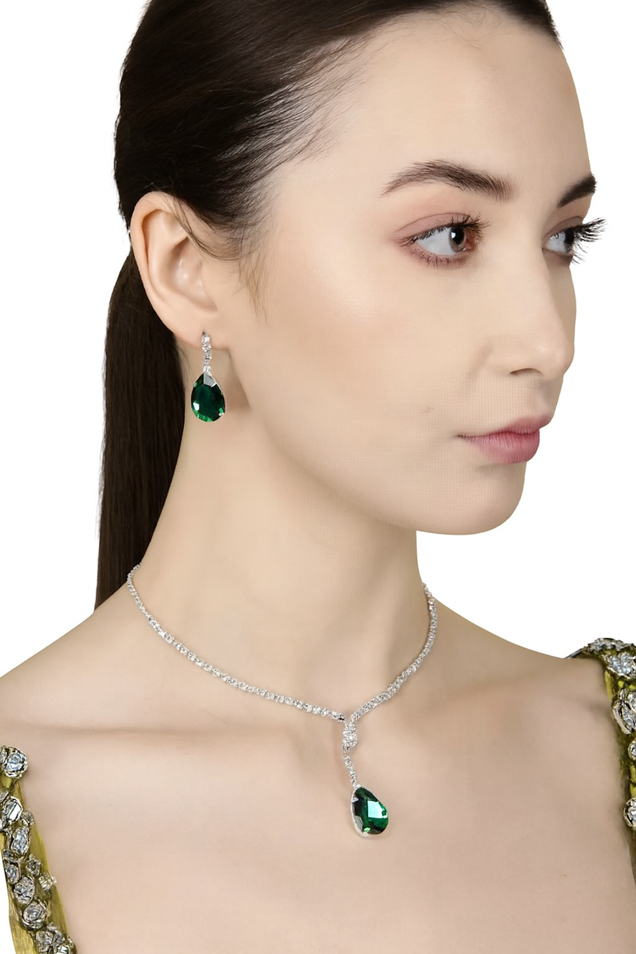 Emerald & Diamond Teardrop Jewelry Set